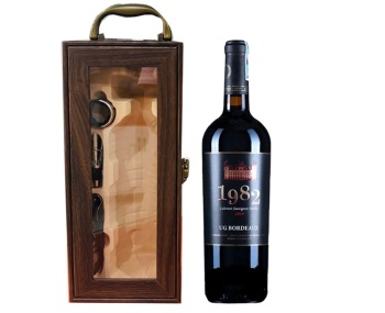 Set quà tặng Hộp Gỗ Đơn mặt kính 1 Chai Vang Pháp 1982