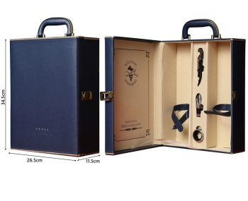 Hộp đựng Rượu Vang bằng Da loại 2 chai ( màu xanh navy viền vàng)