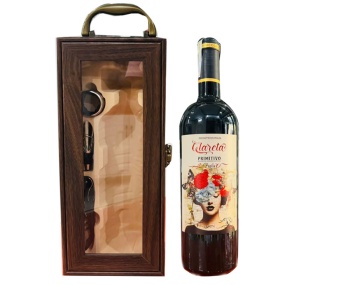 Set quà tặng Hộp Gỗ Đơn mặt kính Vang Ý CLARETA