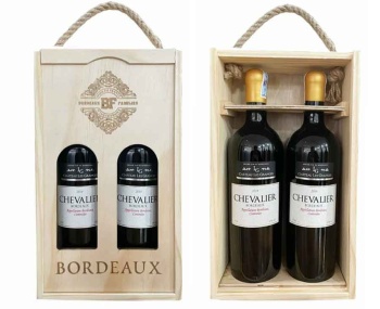 Hộp gỗ 2 chai rượu vang Pháp Chevalier