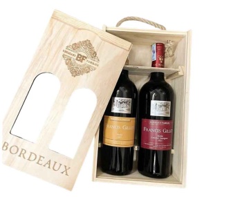 Hộp gỗ 2 chai rượu vang Pháp Francis Gillot