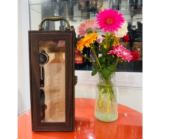 Hộp đựng 1 chai rượu bằng gỗ mặt kính 