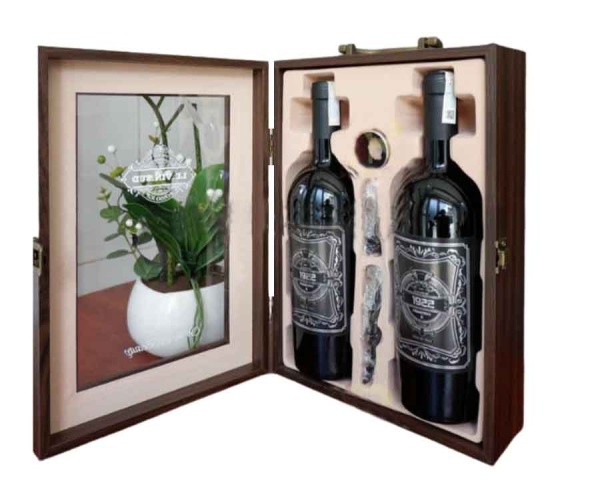 Set Quà Tặng  Hộp Gỗ Mặt Kính Rượu Vang Ý 1922