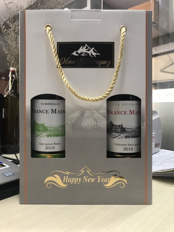 Vang Pháp France Maison đỏ và trắng - Set hộp giấy 2 chai