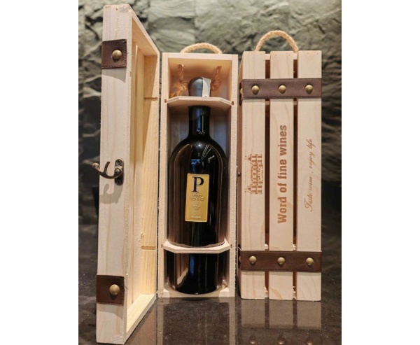 Set quà tặng hộp gỗ 1 chai vang Ý chữ P Piero Bonnici