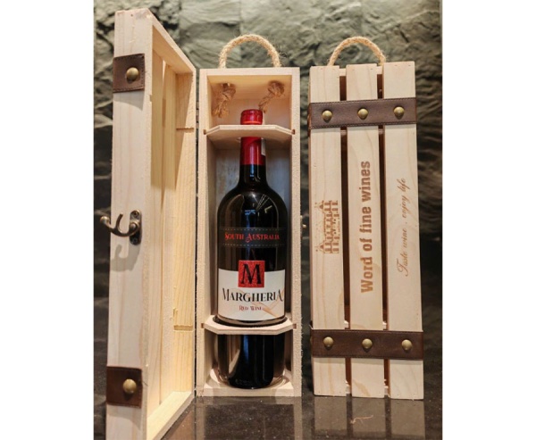 Set quà tặng hộp gỗ 1 chai vang Úc Margheria