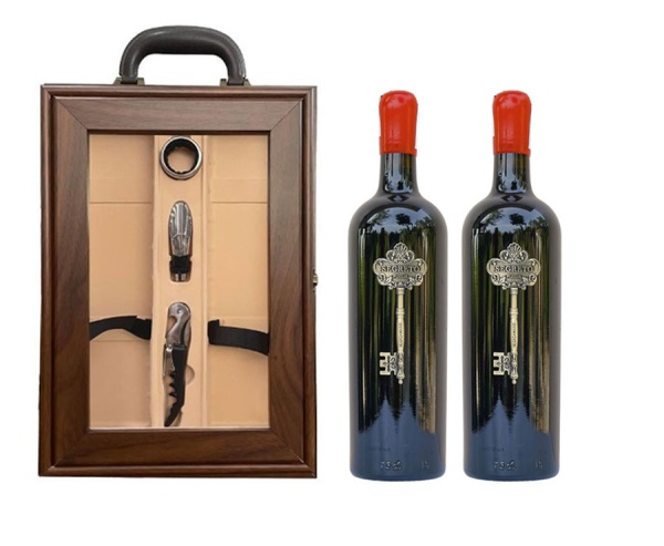 Set Quà Tặng Hộp Gỗ Mặt Kính 2 chai Vang Ý Segreto