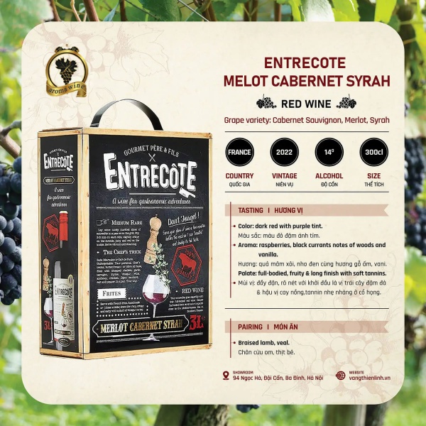 Rượu vang Entrecote Merlot Cabernet Sauvignon 3L (14%)