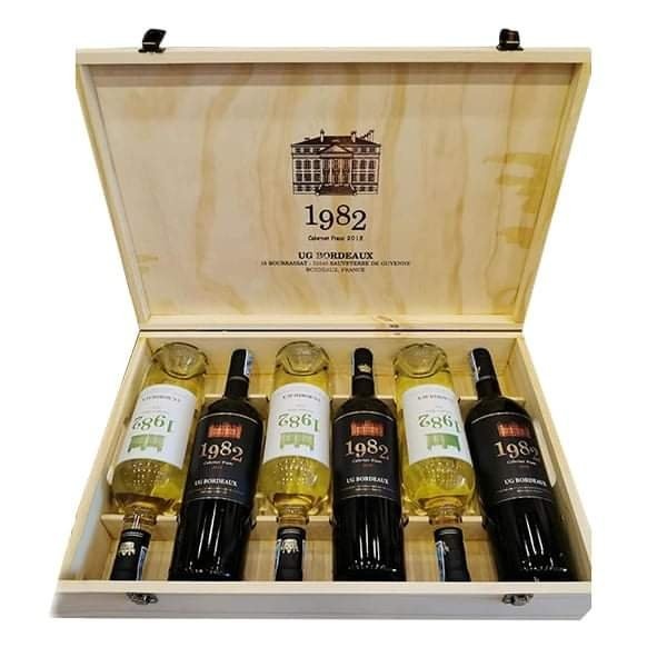 Set Quà Tặng  Hộp Gỗ 6 Chai Vang Pháp 1982 UG Bordeaux